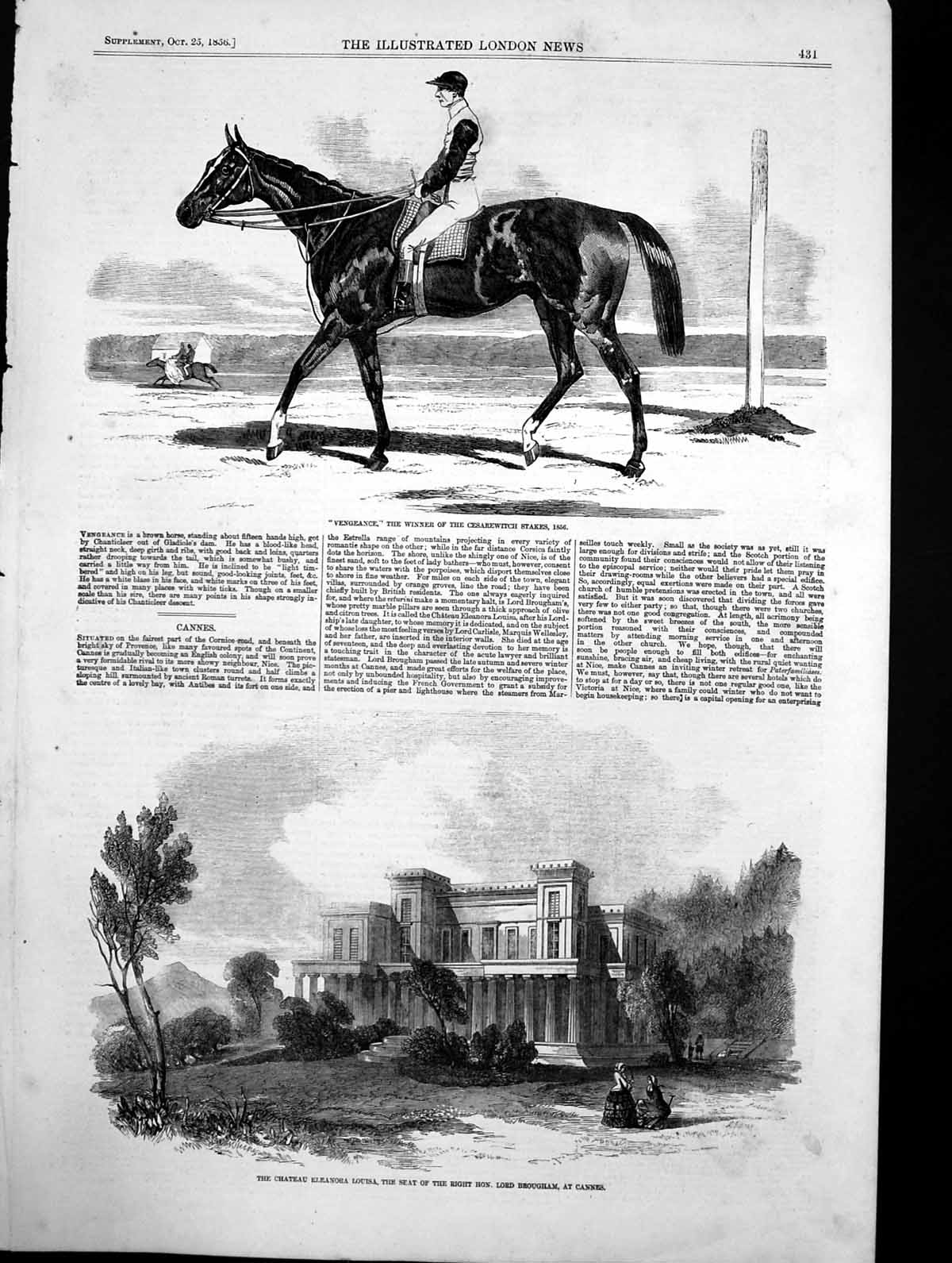 Antique Print Chateau Eleanora Louisa Cannes Vengeance Cesarwitch Stake1856
