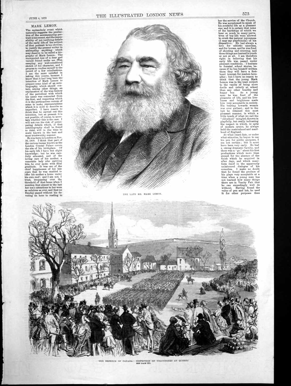 Original Old Antique Print Inspection Volunteers Quebec Late Mark Lemon 1870
