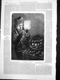 Original Old Antique Print Doubtful Coin W Hunt Boy Coin Lamplight Apples 1870