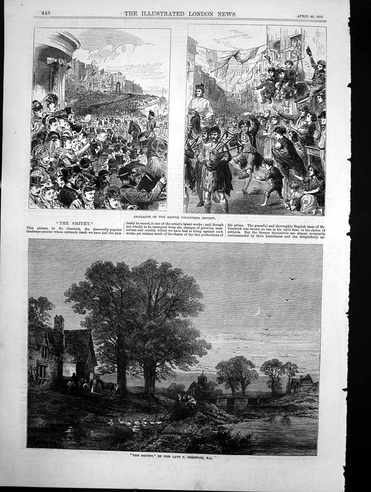 Antique Print Incidents Easter Volunteer Review Smithy T Creswick R A 1870 19th