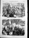 Original Old Antique Print Siers Preparing Field Defence Ovingdean 1870 19th