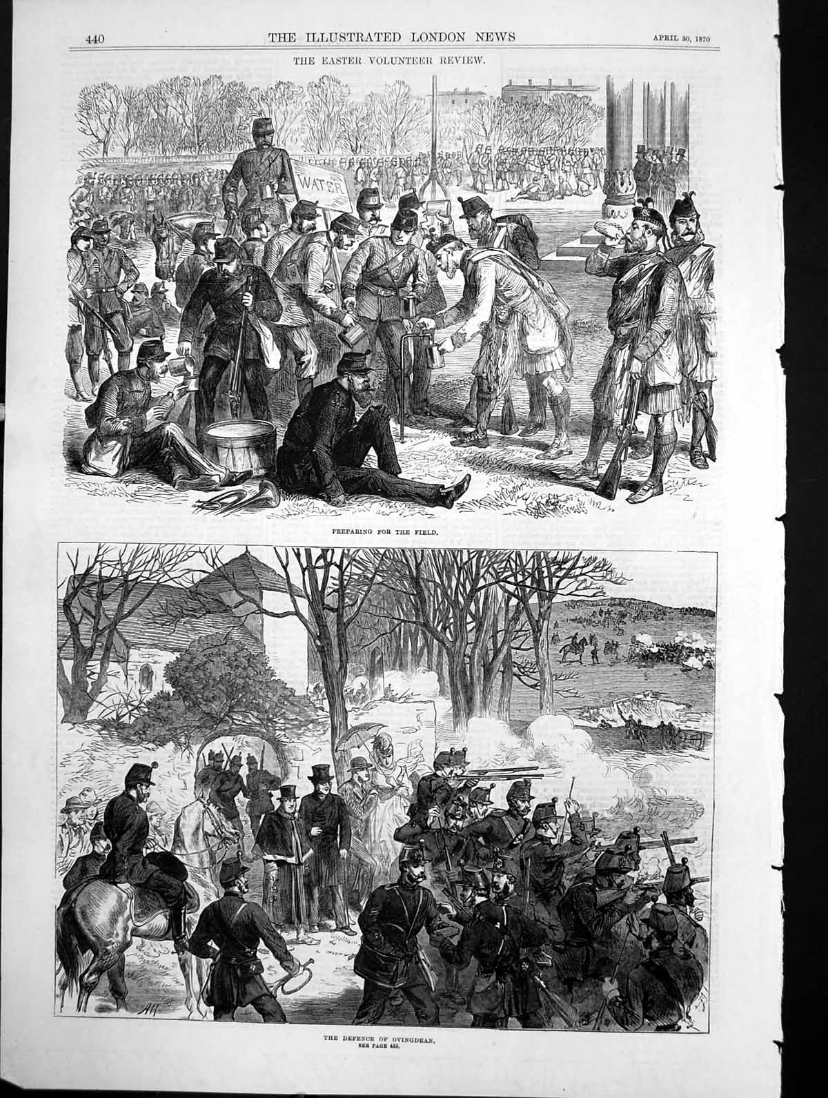 Original Old Antique Print Siers Preparing Field Defence Ovingdean 1870 19th