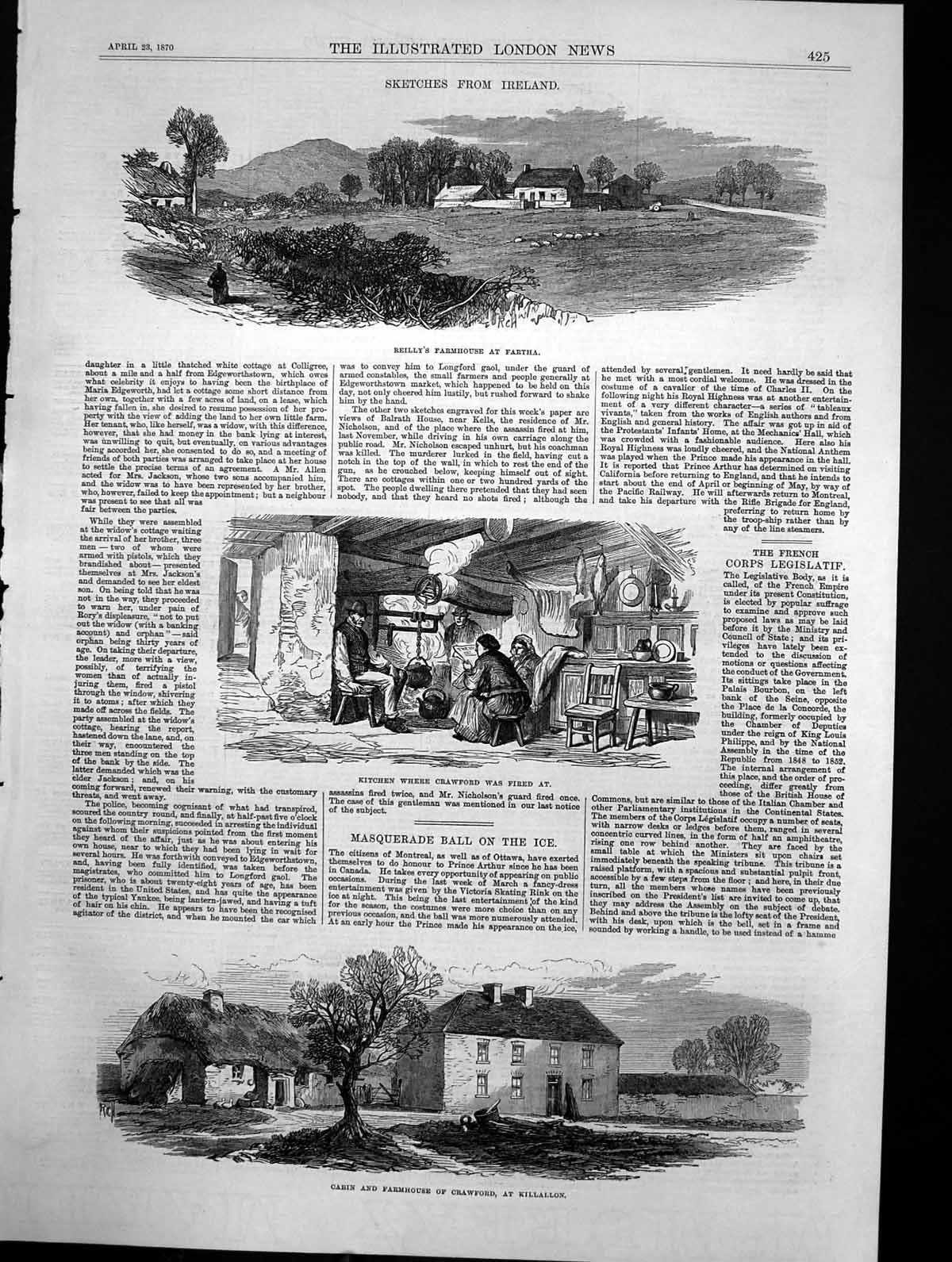 Antique Old Print Ireland Reillys Farmhouse Fartha Farmhouse Crawford 1870 19th