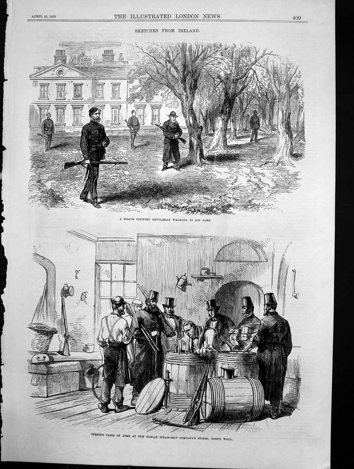 Antique Print Ireland Casks Arms Dublin Steam Co Stores Meath Gentleman1870