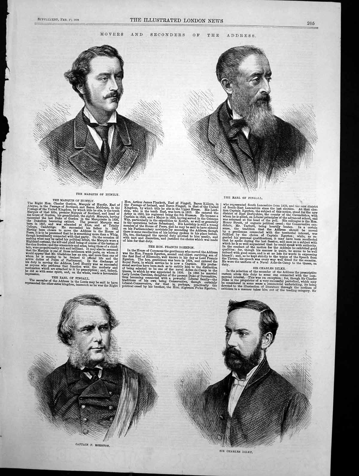 Antique Print Movers Address Marquis Huntly Earl Fingall Charles Dilke 1870