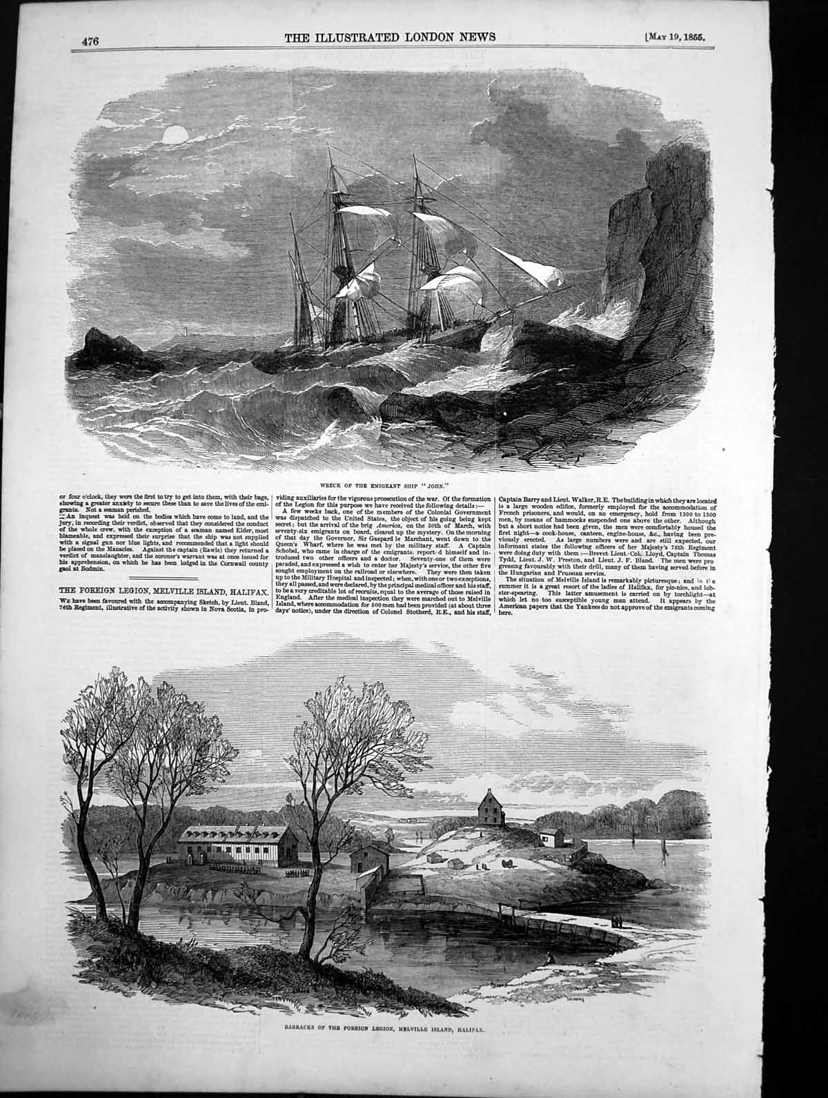 Antique Print Wreck Emigrant Ship John Foreign Legion Melville Island 1855 19th
