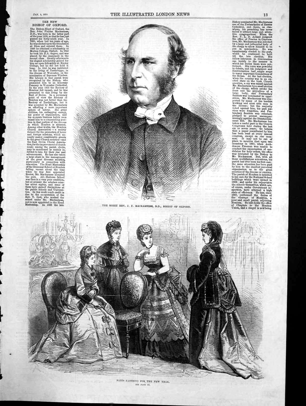 Antique Print Rev Jf Mackarness Bishop Oxford Paris Fashions New Year 1870 19th