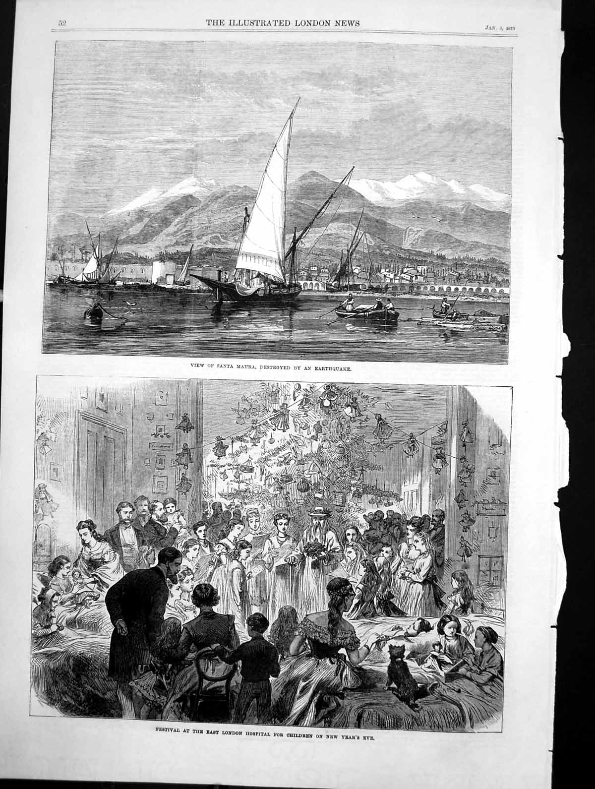 Antique Print Santa Maura Destroyed Earthquake Festival London Hospital1870
