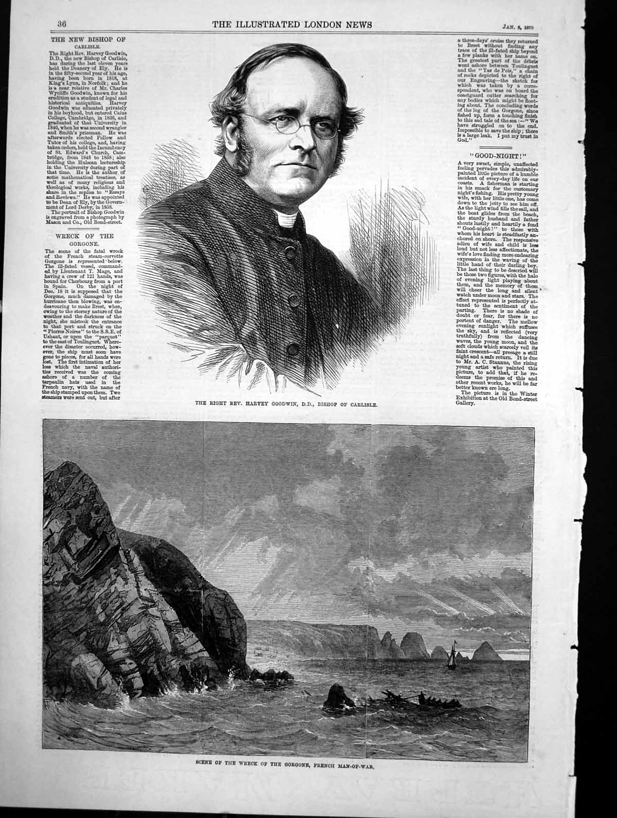 Antique Print Rev Harvey Goodwin Bishop Carlisle Wreck Gorgone French 1870 19th