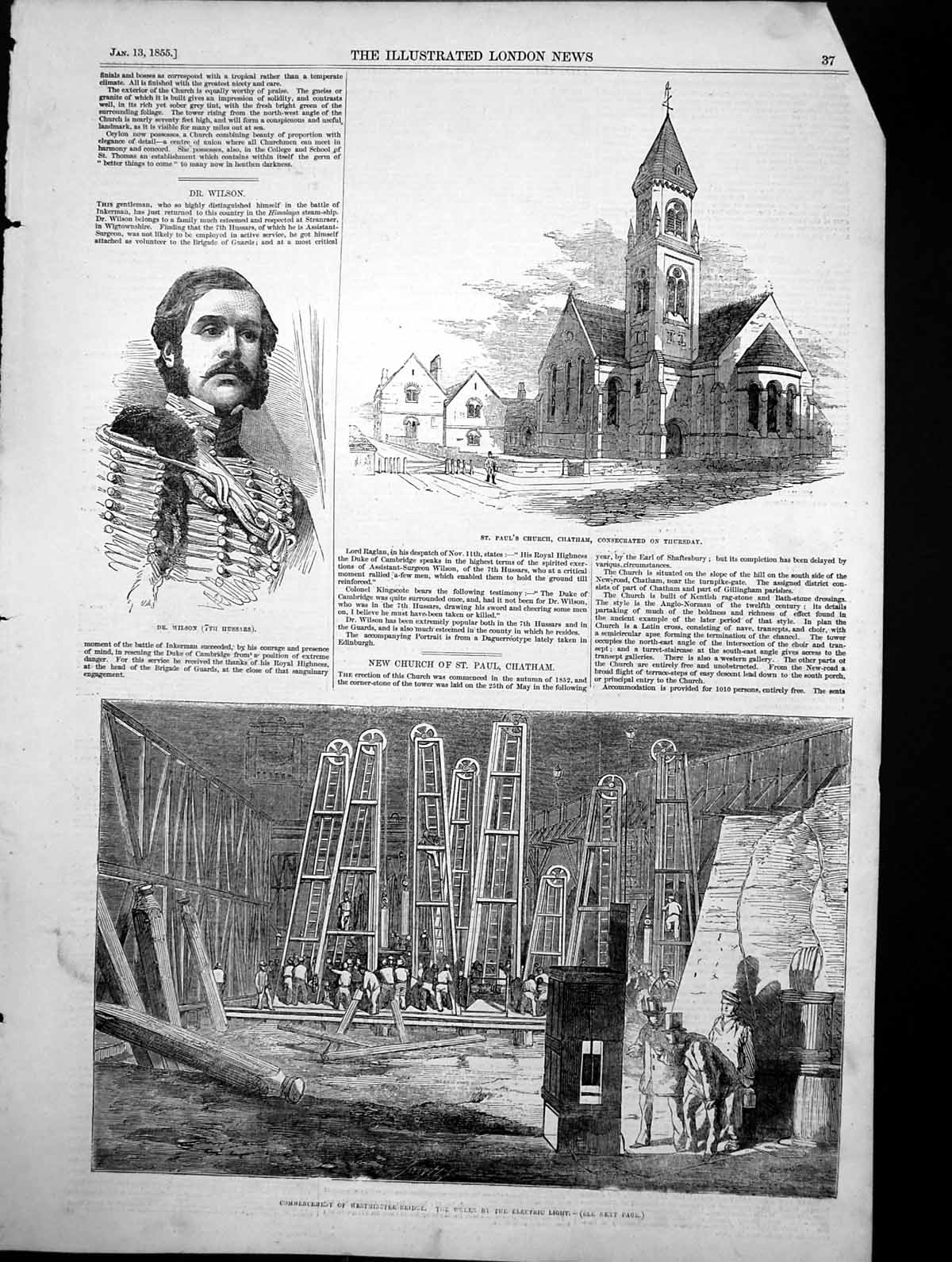 Antique Old Print Dr Wilson St Pauls Church Chatham Westminster Bridge 1855