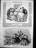 Original Old Antique Print Hradschin Palace Prague Paris Fashions March 1855