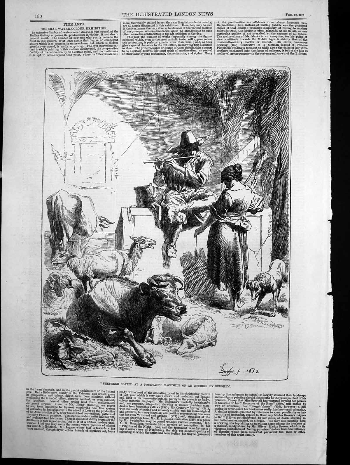 Old Antique Print Shepherd Seated Fountain Facsimile Etching Berghem 1870 19th