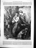 Antique Old Print First Love Mulready Girl Hing Infant Brother Family 1870 19th
