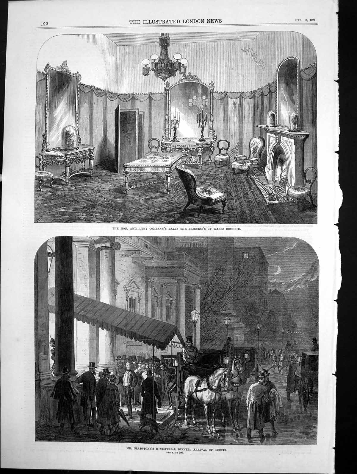 Antique Print Gladstones Ministerial Dinner Artillery Co Ball Boudoir 1870 19th