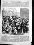 Original Old Antique Print Emigrants Ship Ganges Departing Canada Luggage 1870