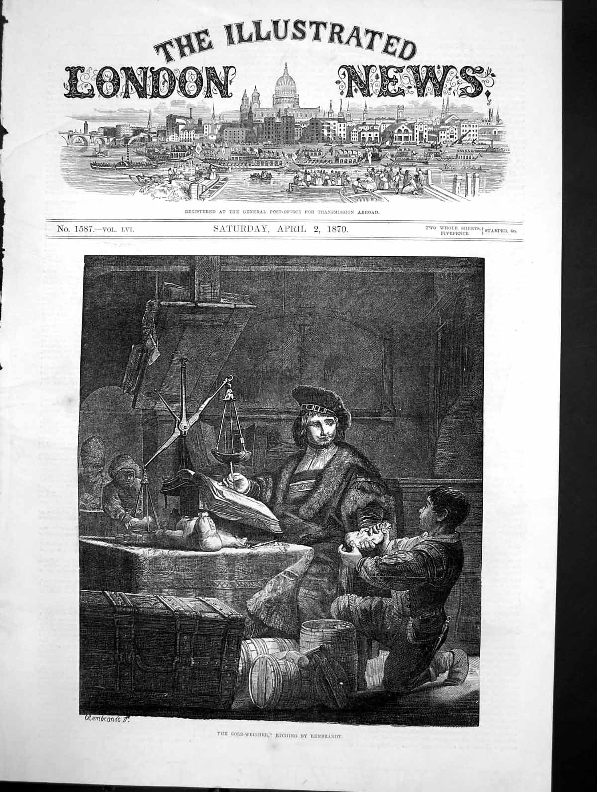 Original Old Antique Print GWeigher Etching Rembrandt Man Hand Money 1870 19th