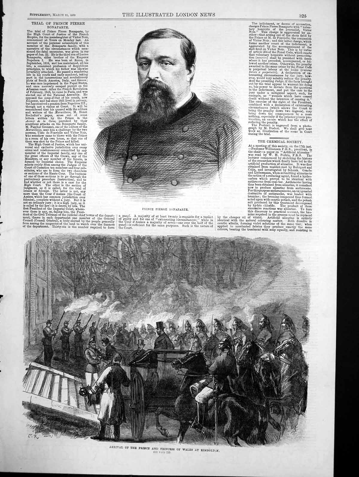 Antique Old Print Prince Pierre Bonaparte Arrival Prince Wales Kimbolton 1870