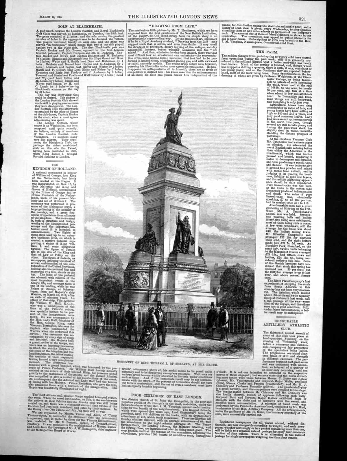 Original Old Antique Print Monument King WilliamHolland At Hague 1870