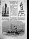 Antique Print Albert Memorial Tower Belfast City Ragusa Ship Atlantic 1870 19th
