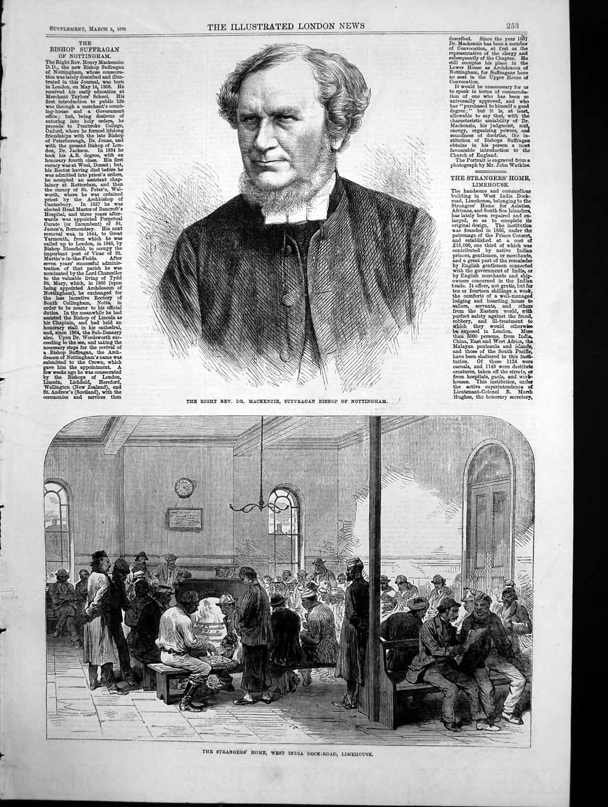 Antique Print Dr Mackenzie Suffragan Bishop Nottingham Strangers Home 1870 19th