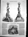 Old Antique Print William Turners Grammar School Redcar Lamps Thames 1870 19th