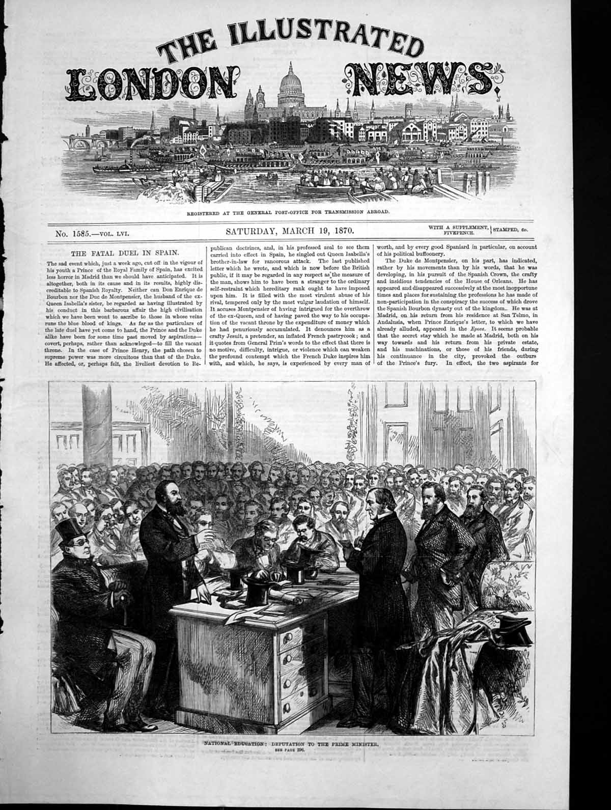 Original Old Antique Print National Education Deputation Prime Minister 1870