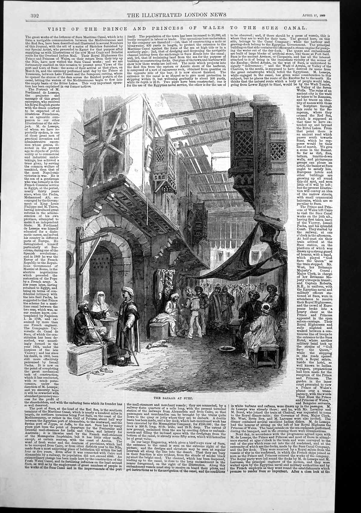 Old Antique Print Bazaar Suez Visit Prince Princess Wales Suez Canal 1869 19th