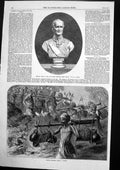 Old Print Ganges Pilgrims Pass Ghaut Bust Field Marshal Lord Seaton 1864 19th