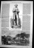 Antique Old Print Statue Mr Cobden Manchester Races Cannes South France 1867