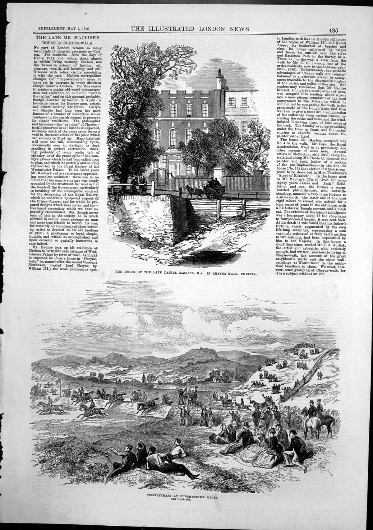 Antique Old Print Steeplechase Punchestown Races House Daniel Maclise 1870 19th