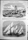 Antique Old Print Thames Yacht Club Cutters Le Trepied Cromlich Guernsey 1870
