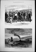 Original Old Antique Print Rustchuk Danube Arrival Money Paying Troops 1877
