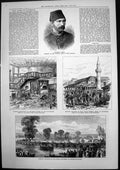 Antique Old Print Pontoon Practice Henley Suleiman Pasha Turkish Army 1877 19th