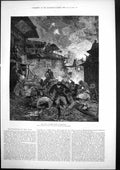 Original Old Antique Print War Street Scene Nicopolis Russian Turkish War 1877