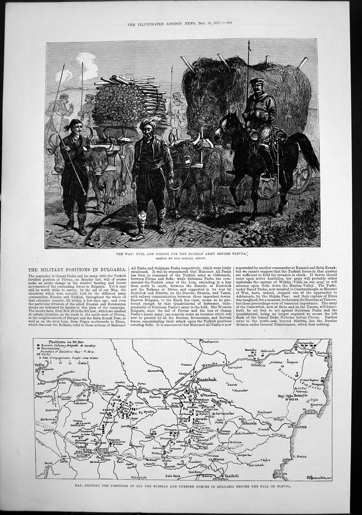 Antique Print Fodder Russian Army Plevna Map Position Forces Bulgaria 1877 19th