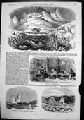Original Old Antique Print Greenland Loss Schooner Archuus Falling Iceberg 1856