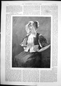 Antique Old Print Slovak Village Maiden Austrian Empire Cap Silk Lace 1891 19th