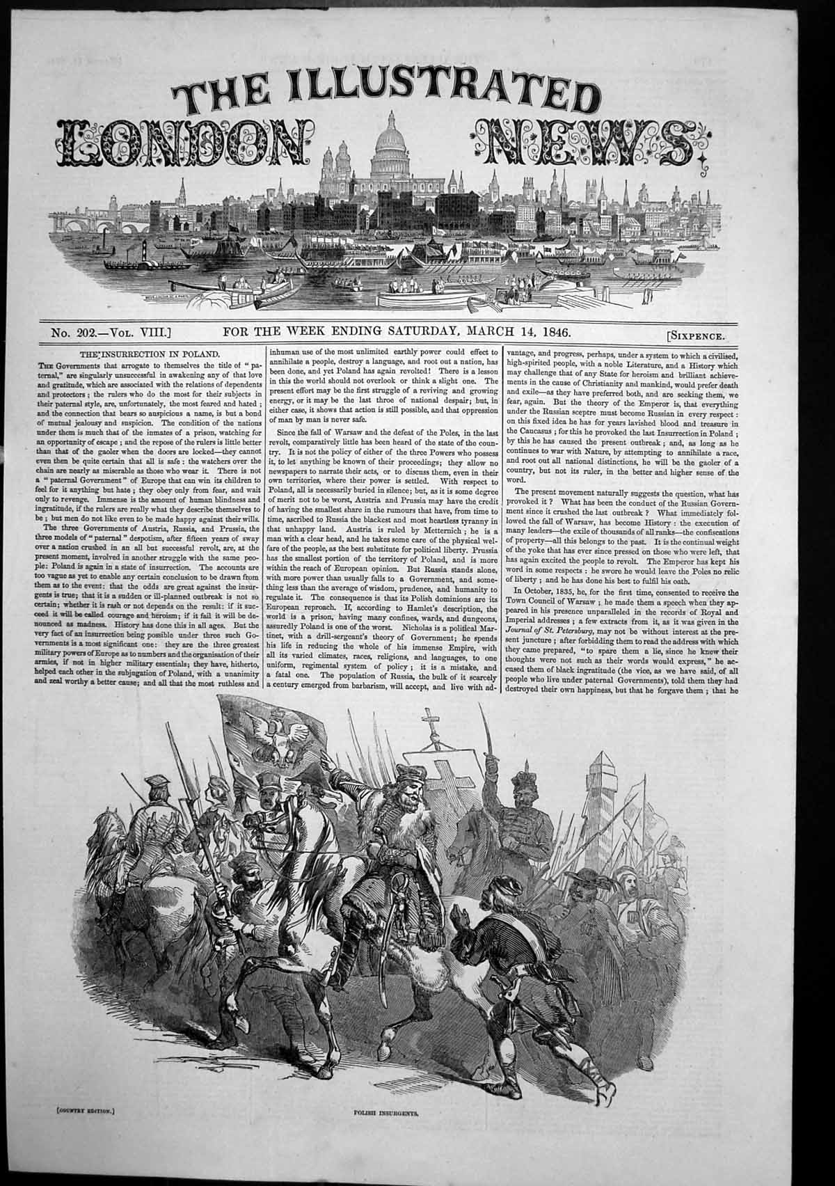 Old Antique Print Polish Insurgents Fighting Swords Siers Horseback 1846 19th