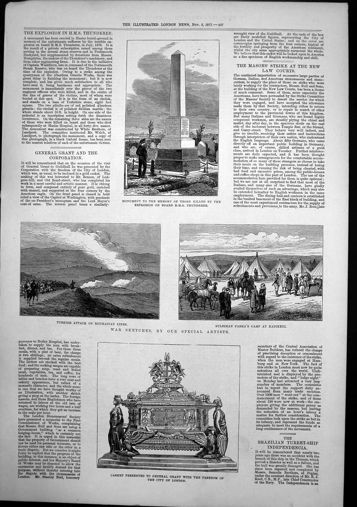 Antique Old Print Suleimans Camp Kadikeui Monument Dead Hms Thunderer 1877 19th