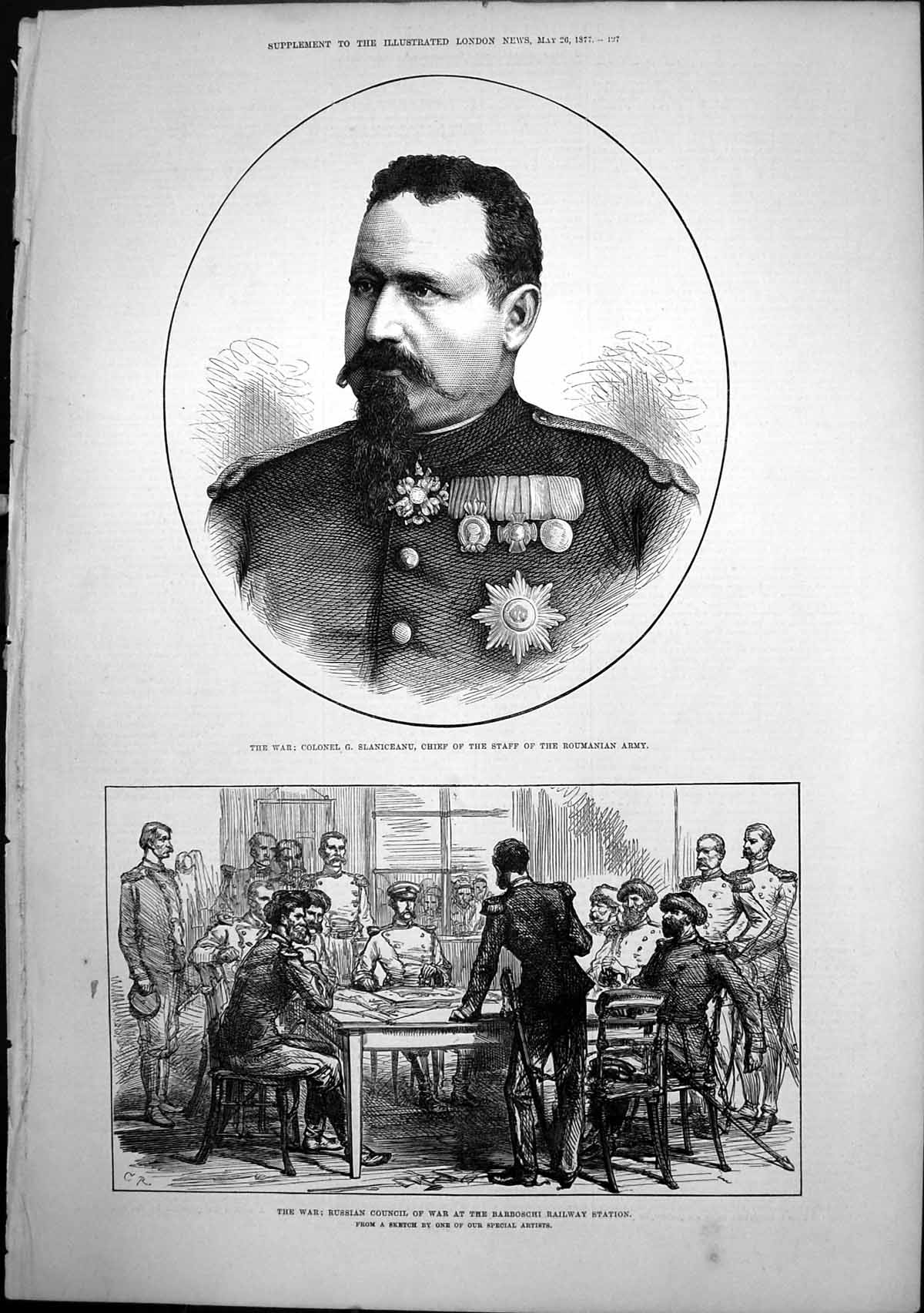 Antique Old Print Russian Council War Barboschi Station Col G Slaniceanu 1877