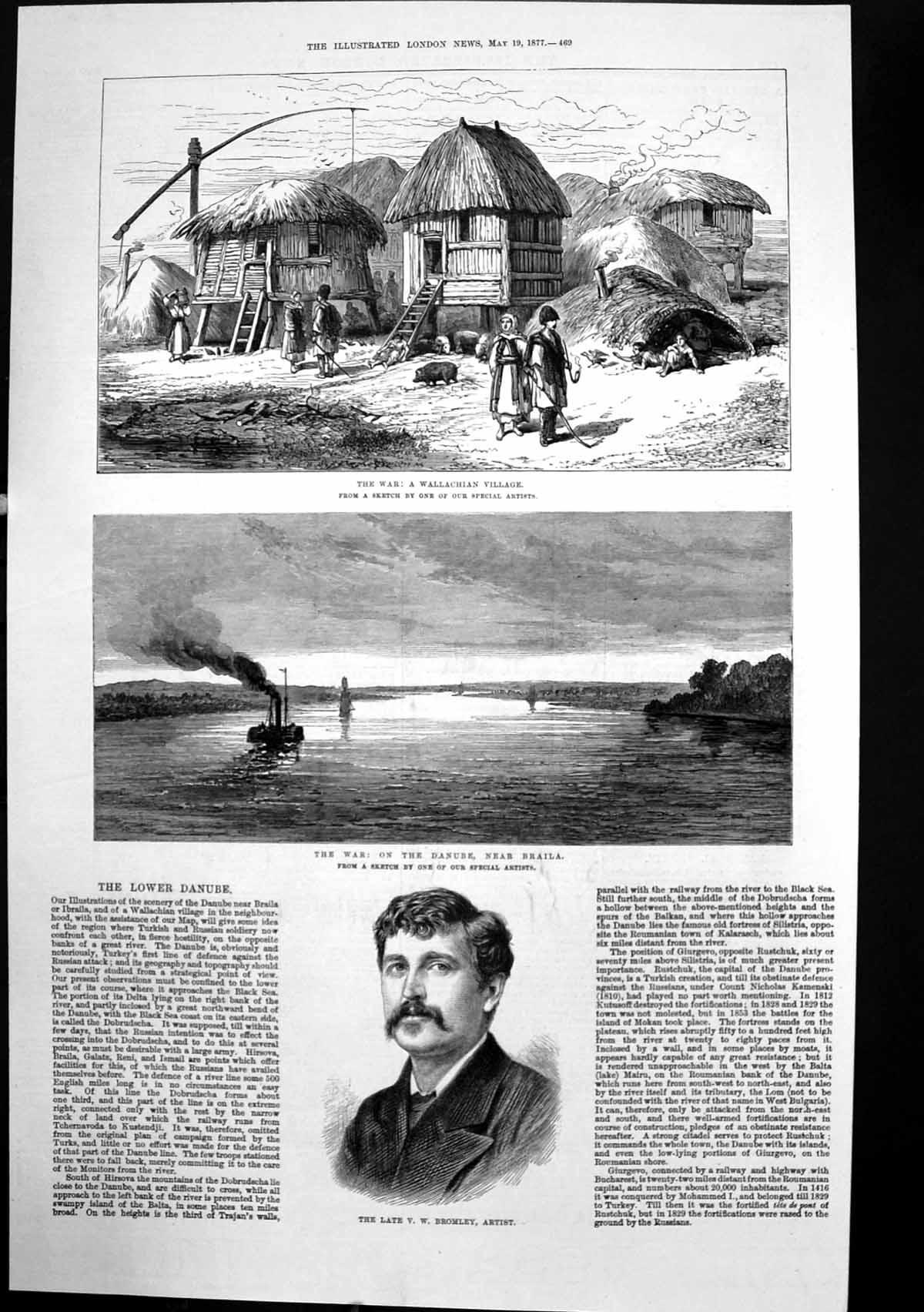 Antique Old Print War Danube Braila Wallachian Village V Bromley Artist 1877