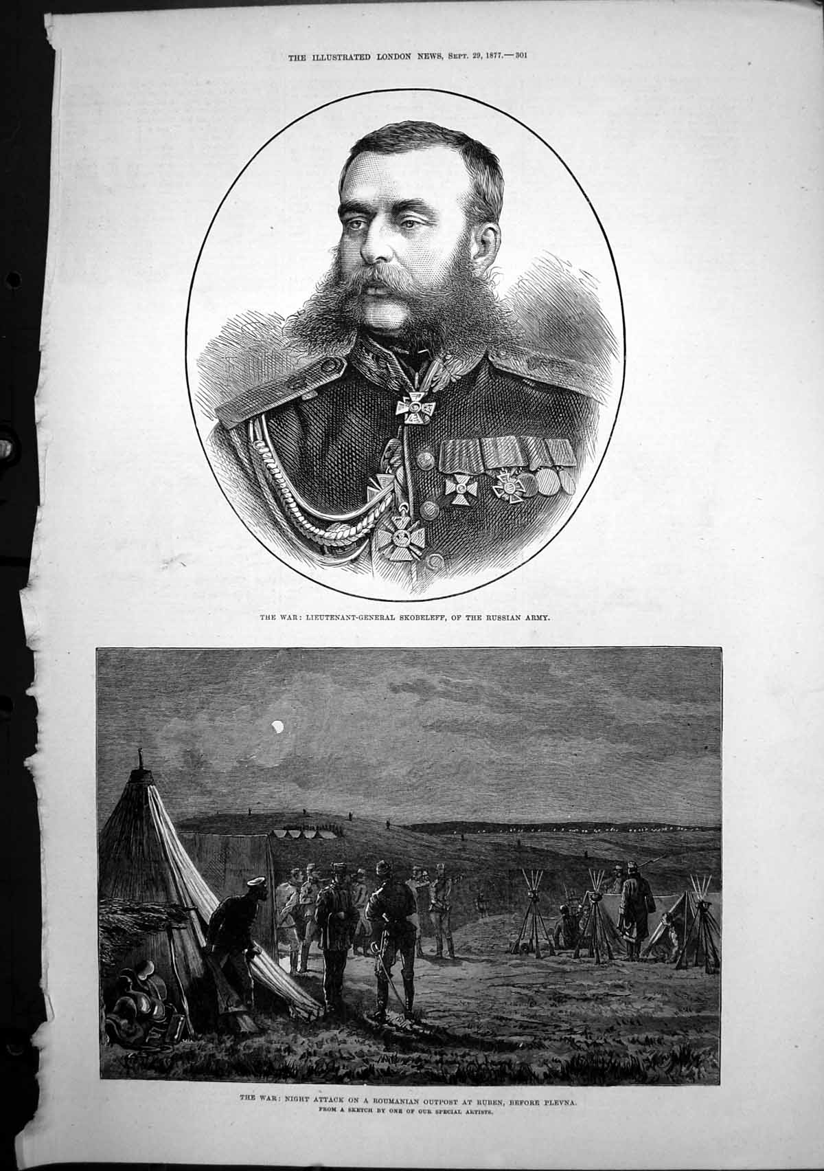 Antique Old Print Attack Roumanian Outpost Plevna Gen Skobeleff Russian 1877