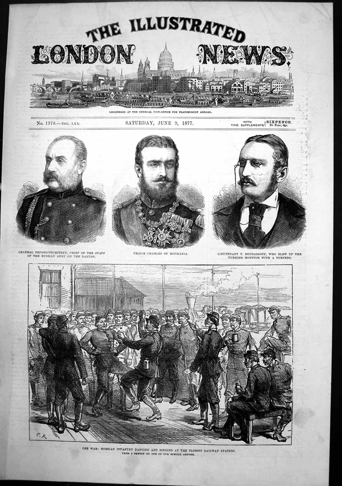 Antique Print Russian Infantry Dancing Ploesti Prince Charles Roumania 1877