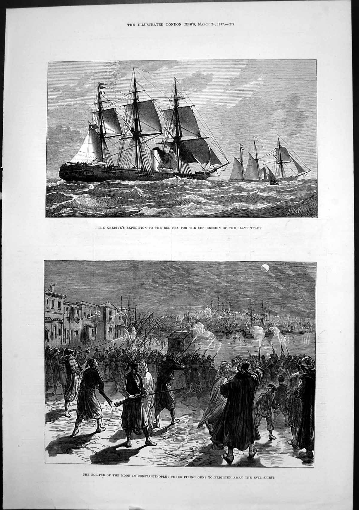 Antique Print Khedives Expedition Red Sea Eclipse Moon Constantinople 1877 19th