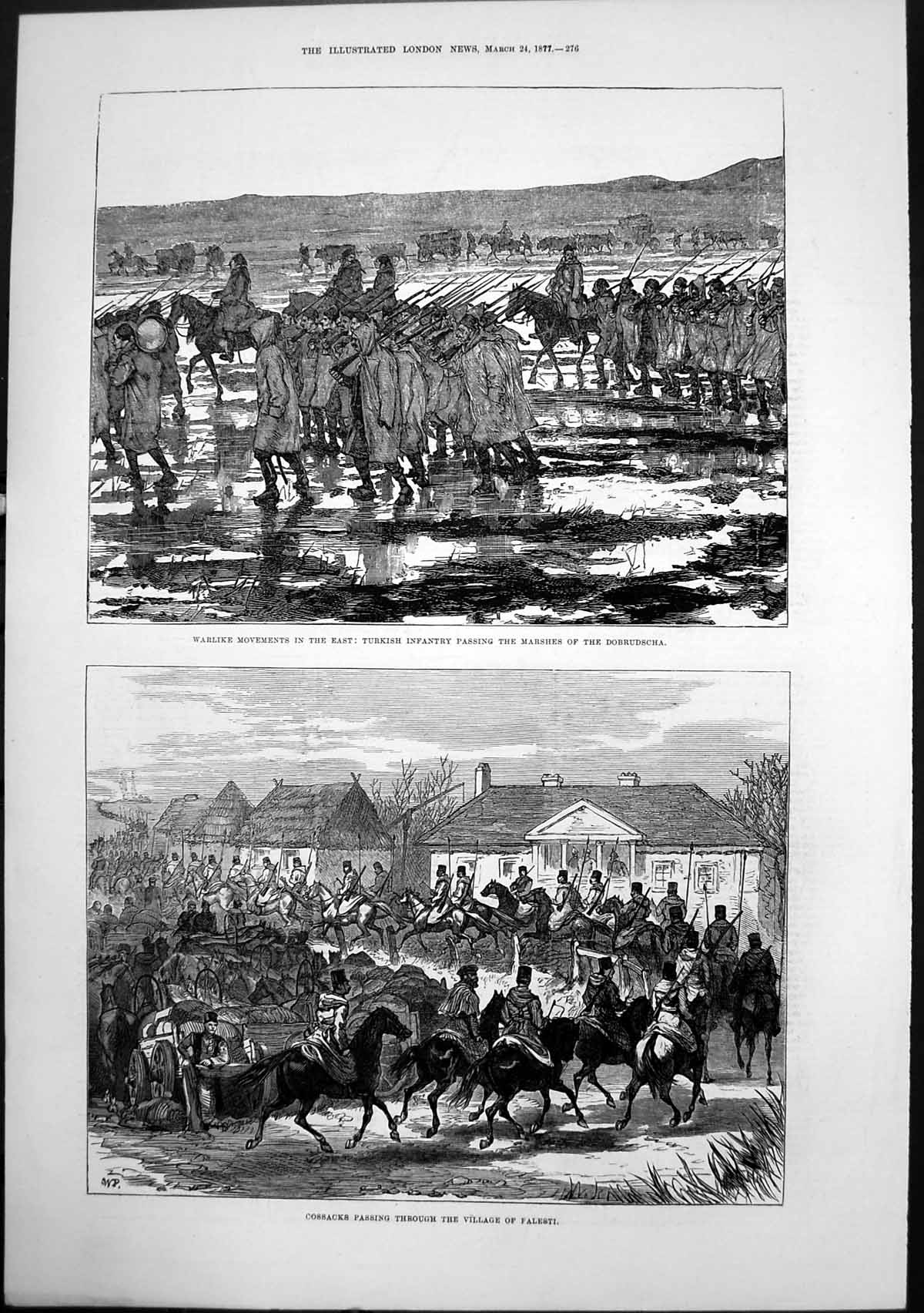 Antique Old Print Turkish Infantry Marshes Dobrudscha Cossacks Falesti 1877