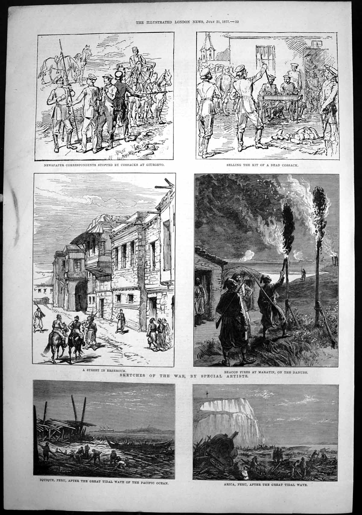 Old Print Peru After Great Tidal Wave Street Erzeroum Fires Maratin 1877 19th