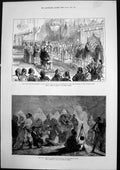 Old Antique Print Egyptian Troops Bulgaria Prayers Jewish Synagogue 1877 19th