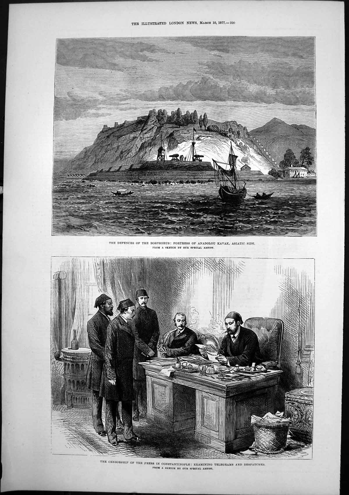Antique Print Fortress Defence Bosphorus Censorshippress Constantinople1877