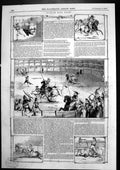 Antique Old Print Spanish Bull Fight Picadores Chulos Moorish Jackets 1843 19th