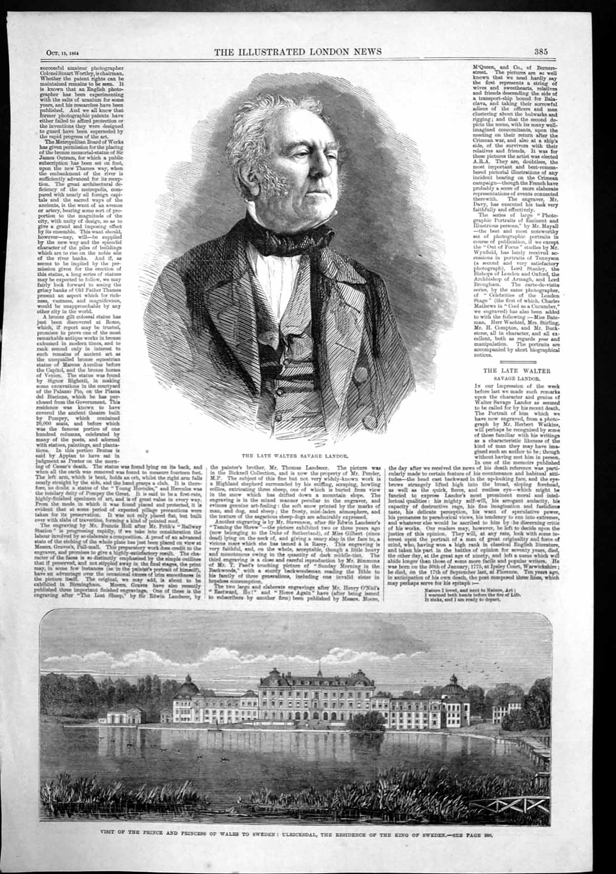Antique Print Walter Landor Prince Wales Sweden Ulricksdal King Sweden 1864